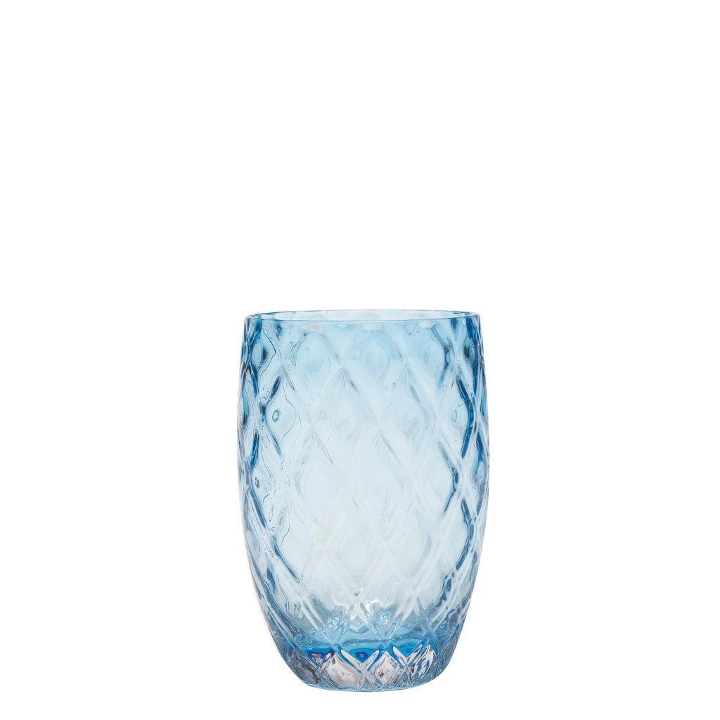 Collezione Losanghe Set 6 Bicchieri Tumbler in Vetro Soffiato a Bocca Colore Acquamarina Design Elegante con Motivo a Rombi Artigianali per Tavola