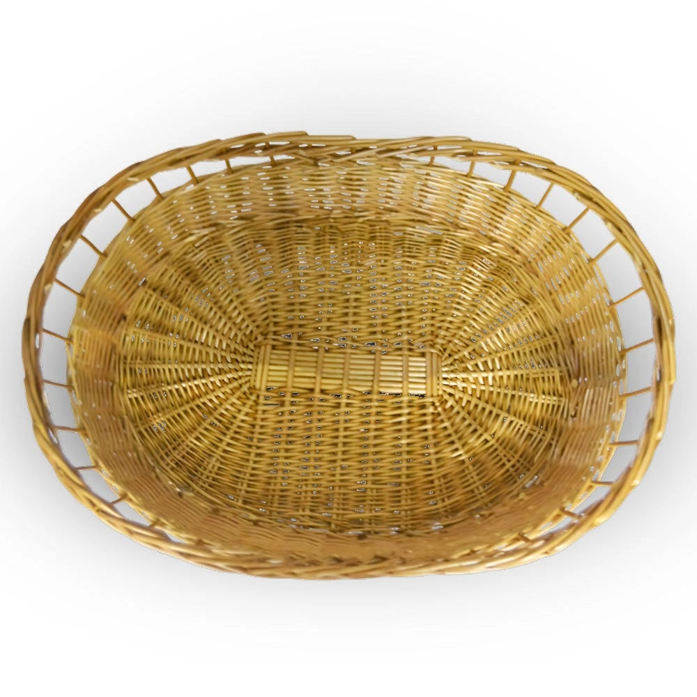 Cesta contenitore ovale in vimini naturale intrecciato a mano con bordi rialzati