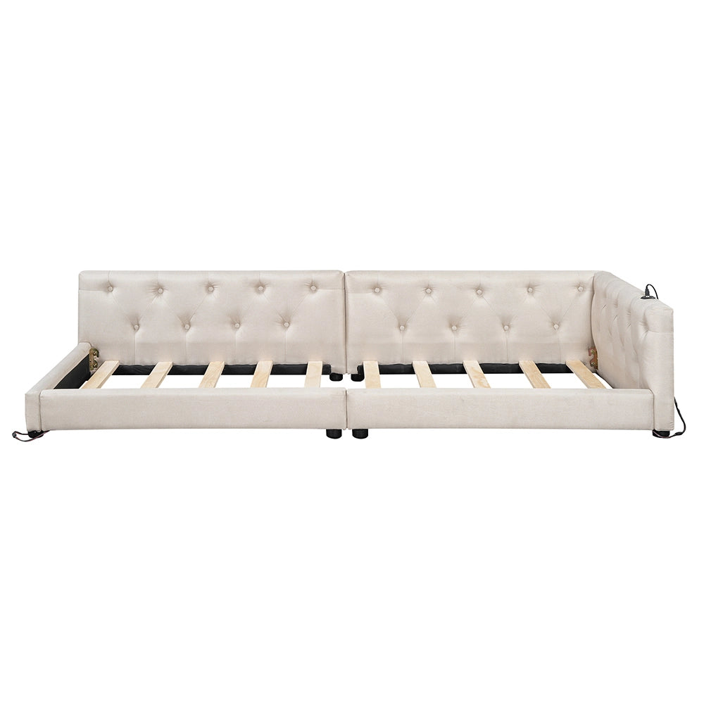 Divano letto daybed - Xylo - 90x200 cm LED USB testiera imbottita beige