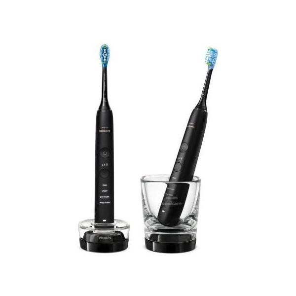Philips diamondclean 9000 sonicare spazzolini elettrici sonici con app, confezione da 2 spazzolini neri hx9914/54