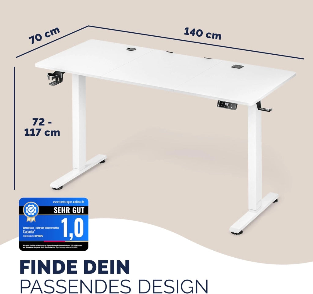 ® Scrivania Elettrica 140 x 70 cm Ergonomica Regolabile Altezza Caricatore Wireless Porta USB-C/A Display LCD Funzione Memoria Carico Max 80kg