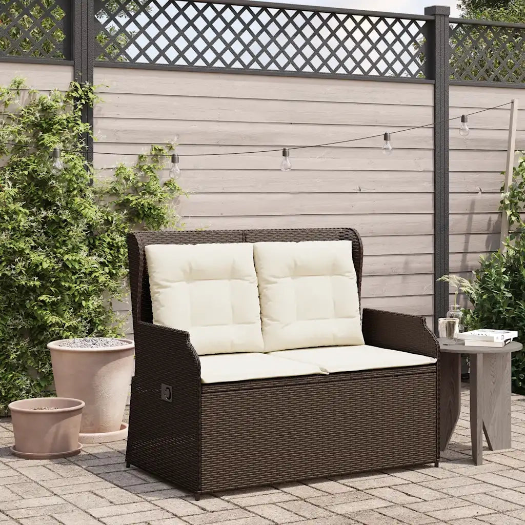 Panca Reclinabile da Giardino con Cuscini Marrone in Polyrattan 368956