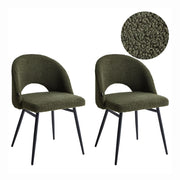 Set di 2 sedie da pranzo in tessuto bouclè verde scuro braccioli schienale intagliato gambe in metallo moderna industriale