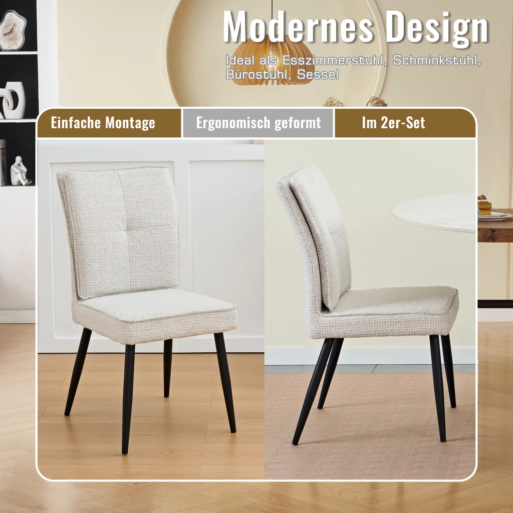 SEDIA Set da 2 pezzi 74x46x60 cm Bianco crema in ciniglia e metallo