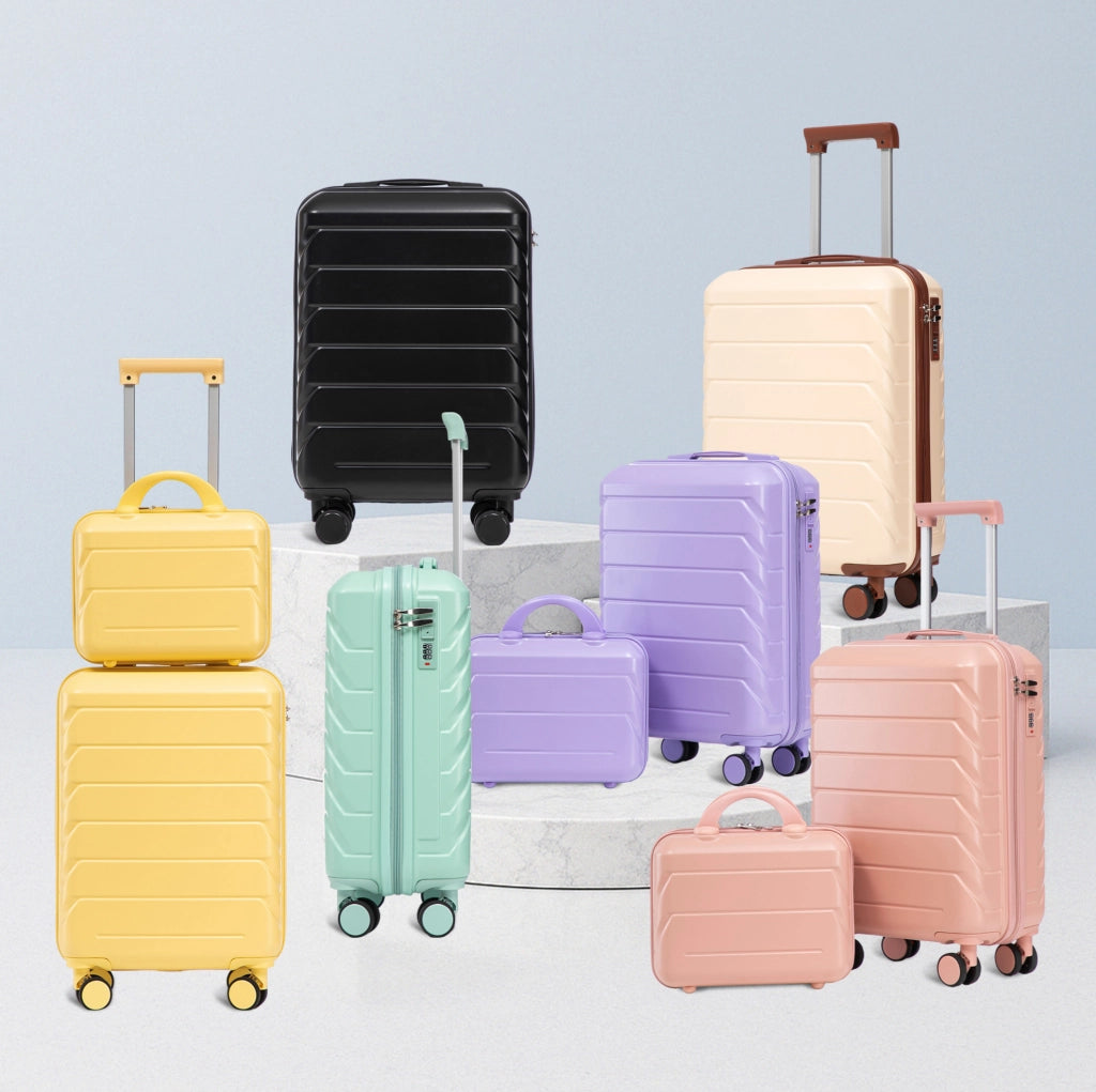 Set Valigie Rigide ABS 14" e 19" con Lucchetto a Combinazione e Beauty Case 14" Nero