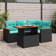 Set Divani da Giardino 5 pz con Cuscini in Polyrattan Nero