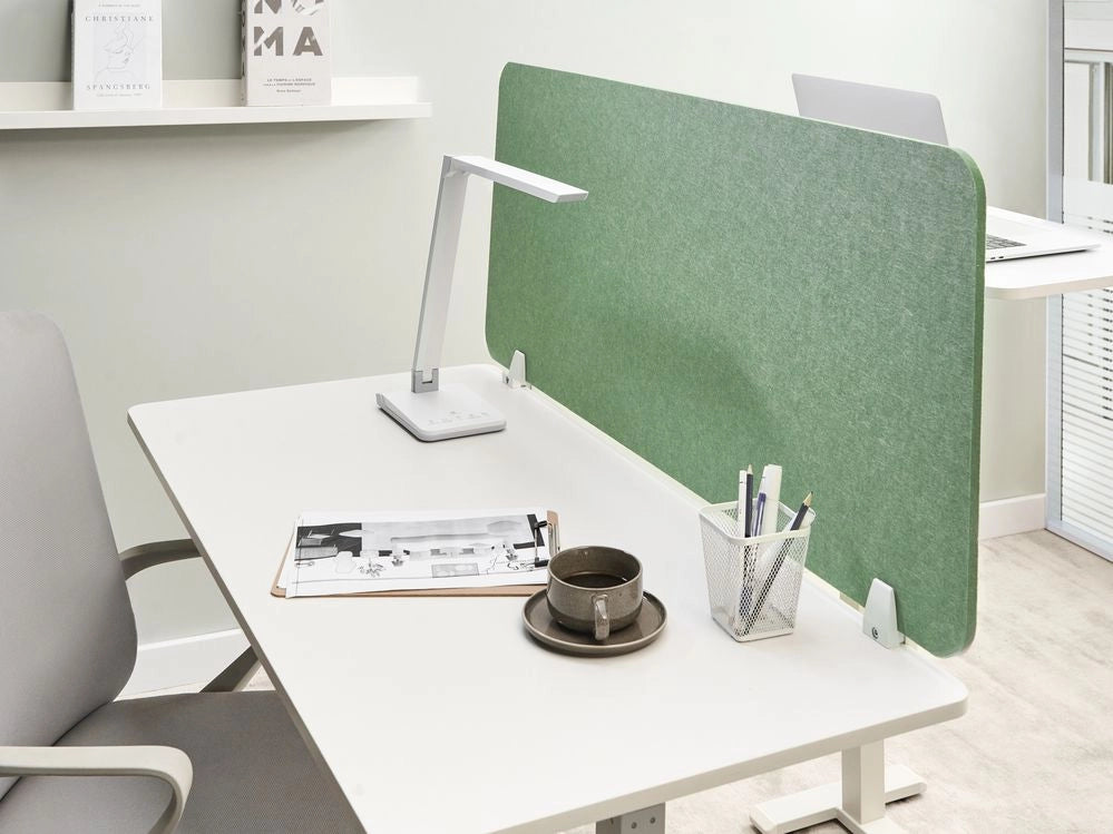 Pannello Divisorio da Scrivania Verde in PET con Rivestimento in Tessuto 120 x 50 cm Schermo Acustico per Ufficio e Home Office