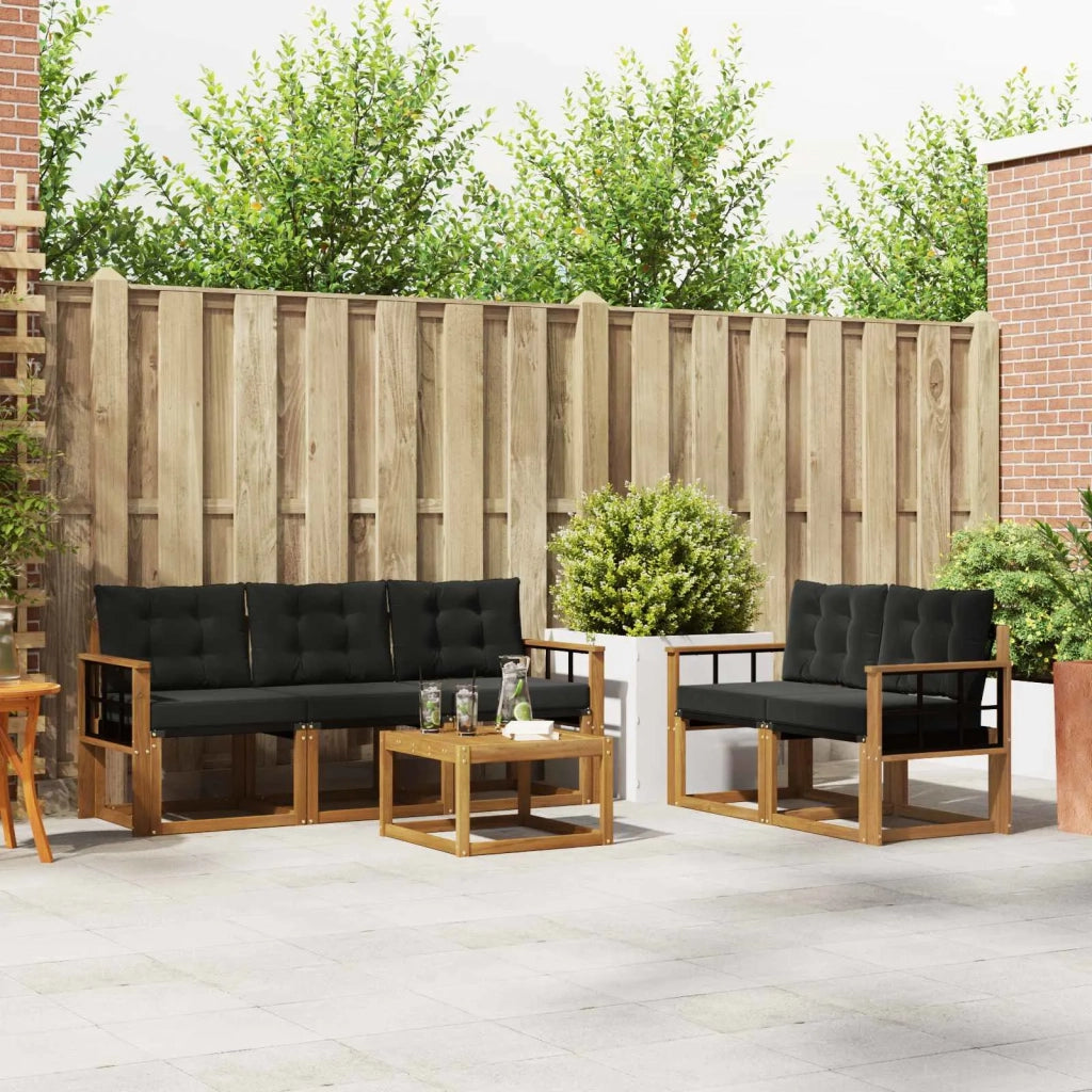 Set di divani da esterno con cuscino 6 pcs Naturale e Nero