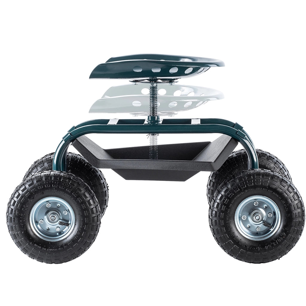Sgabello da giardino KADAX con ruote, panca, sedile e vano portaoggetti, portata fino a 150 kg.