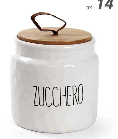 Barattoli in Ceramica con Coperchio in Bambù Colore e Fantasia: ZUCCHERO