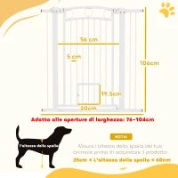 Cancellino per Cani Regolabile da 76-104 cm, Cancelletto Alto 106 cm con 2 Estensioni, Bianco