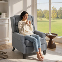 Poltrona Reclinabile 132° Max 74x84x102 cm in Tessuto Effetto Lino con Poggiapiedi Grigio