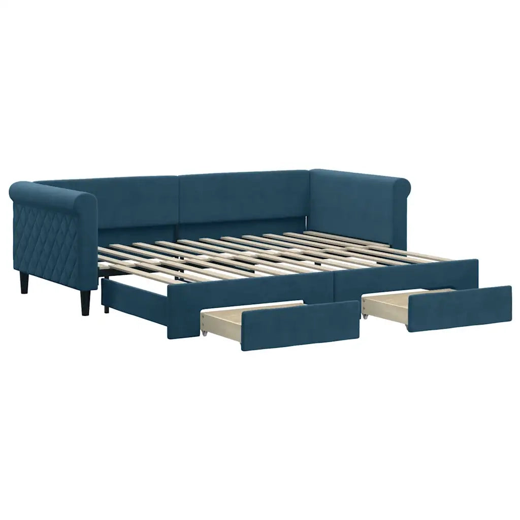 Divano Letto Estraibile con Cassetti-Sofa Letto-Daybed Blu 90x200 cm in Velluto 243065