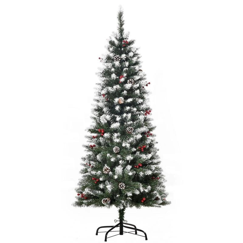 ALBERO DI NATALE INNEVATO ARTIFICIALE CON PIGNE BIANCHE BASE RIMOVIBILE PIEGHEVOLE 150CM - BIANCO/VERDE