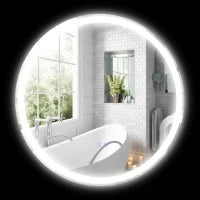 kleankin Specchio rotondo luminoso LED da bagno Ø 70 cm murale con illuminazione 3 colori interruttore tattile 23W bianco argento
