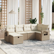 Set Divano da Giardino 6 pz con Cuscini Beige in Polyrattan