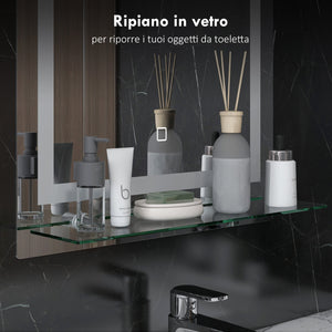 Specchio Bagno a Parete Cornice Luce LED a 3 Colori Mensola in Vetro 50x12x70 cm