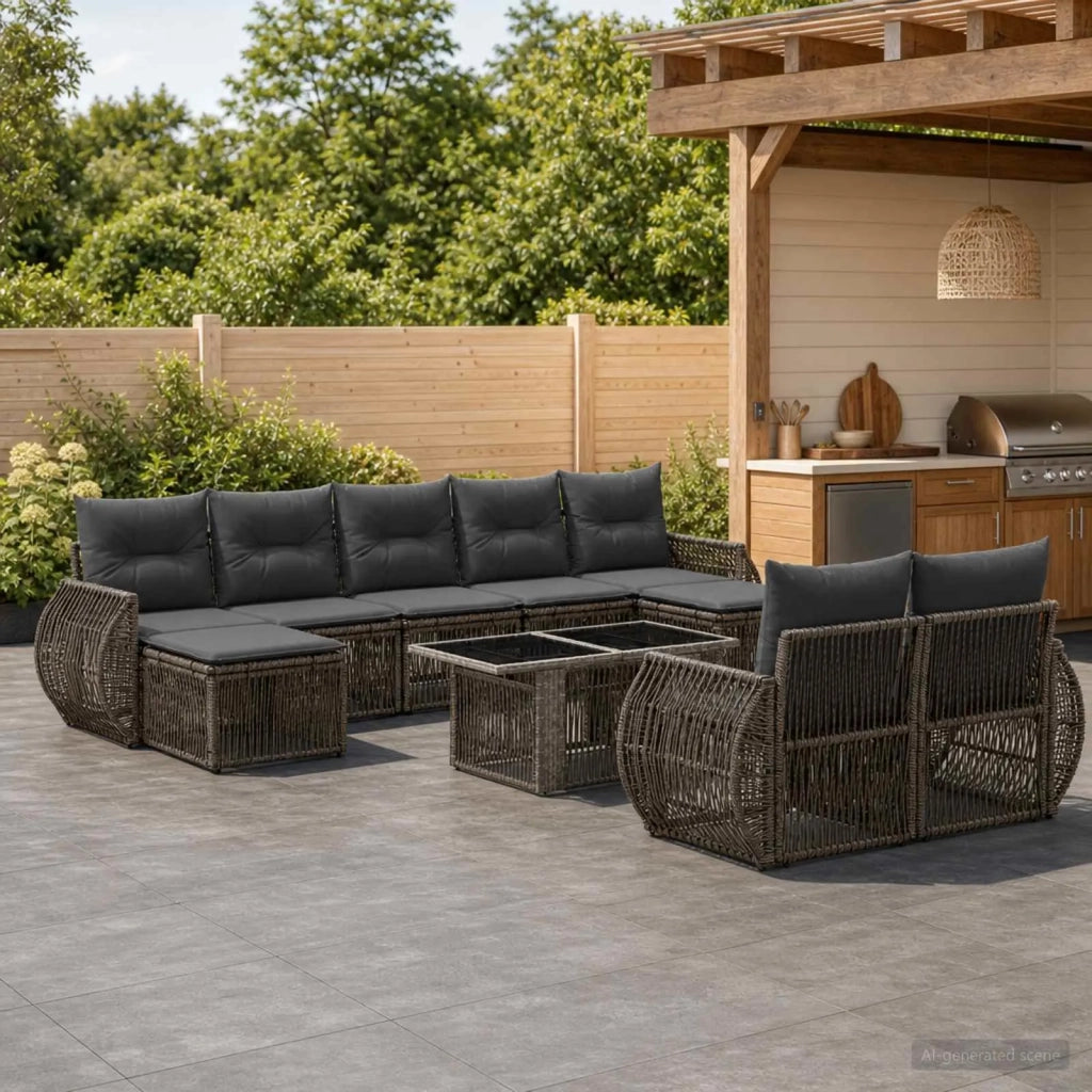 Set Divano da Giardino 10 pz Grigio e Grigio Scuro polyrattan 3437003