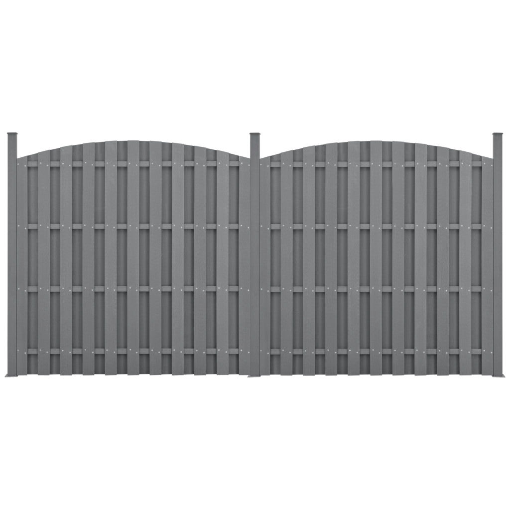 Set di 2 Pannelli Steccato ad Arco con Doghe in WPC e Base in Acciaio (AxL)185x376 cm - Grigio NEU.HOLZ