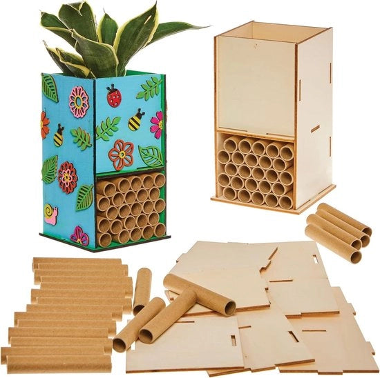 Kit di costruzione di un hotel per insetti e un set di vasi per piante - Set di 2 kit per bambini