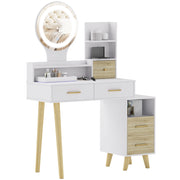 Tocador con Specchio e Luci LED ¨C zephmum ¨C 100x44x137 cm Bianco e Naturale