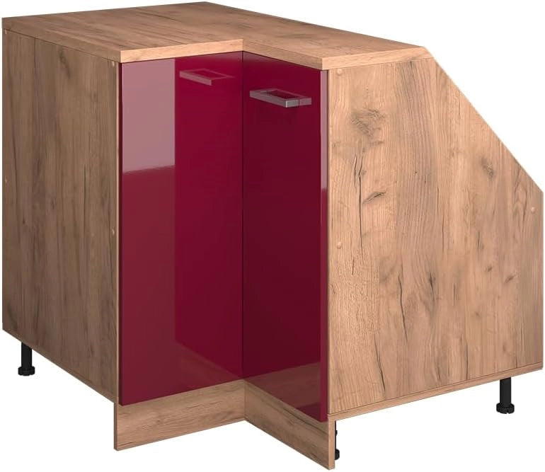 Mobile sottotetto Mobile angolare Rion, Rosso lucido, 75.6 x 81.6 cm con 1 porta, carcassa dell’armadio profondità 60 cm, adatto per il salvaspazio sotto tetti spioventi