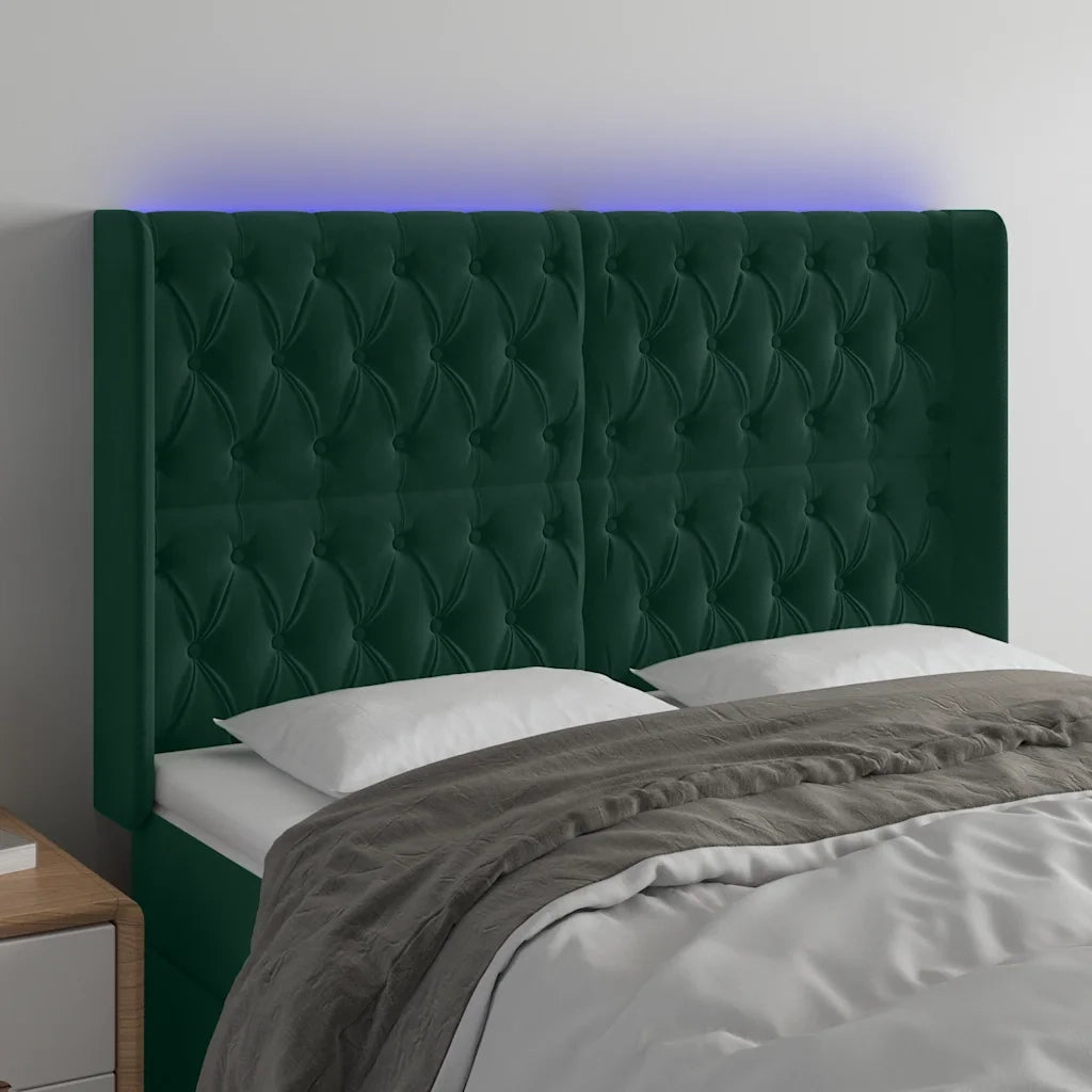 Testiera | Testata a LED Verde Scuro 147x16x118/128 cm in Velluto