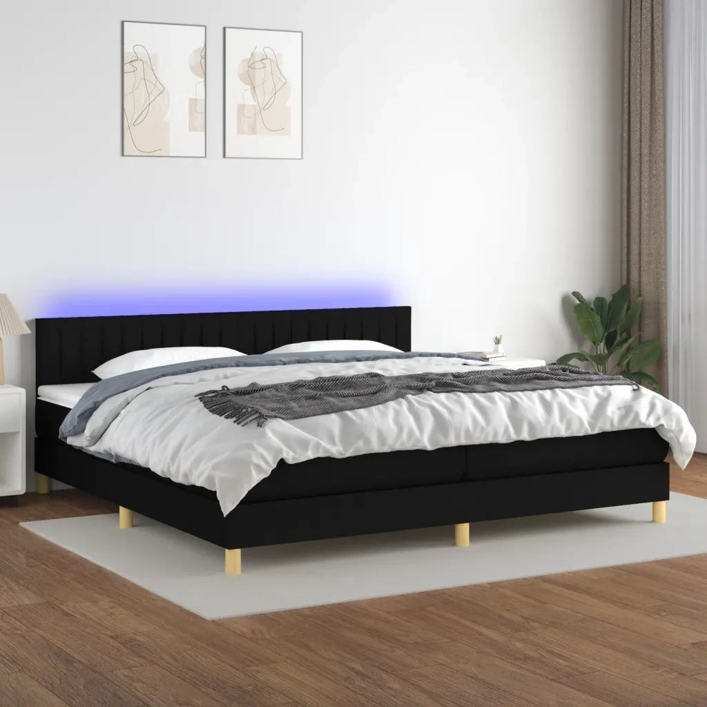 Letto a Molle Materasso e LED Nero 200x200cm in Tessuto 3133903