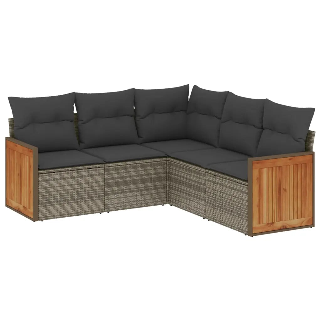 Set Divano da Giardino 5 pz con Cuscini-Sofa da Giardino-Divanetto da esterno Grigio in Polyrattan 262332