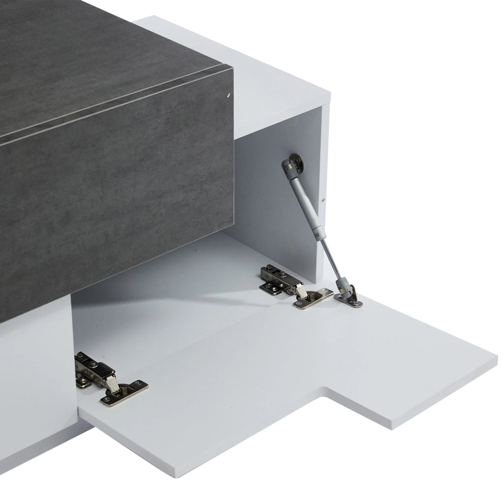 Mobile TV con 2 cassetti; 4 ante e 3 vani; LED - per soggiorno - 180x40x45 cm - bianco e grigio