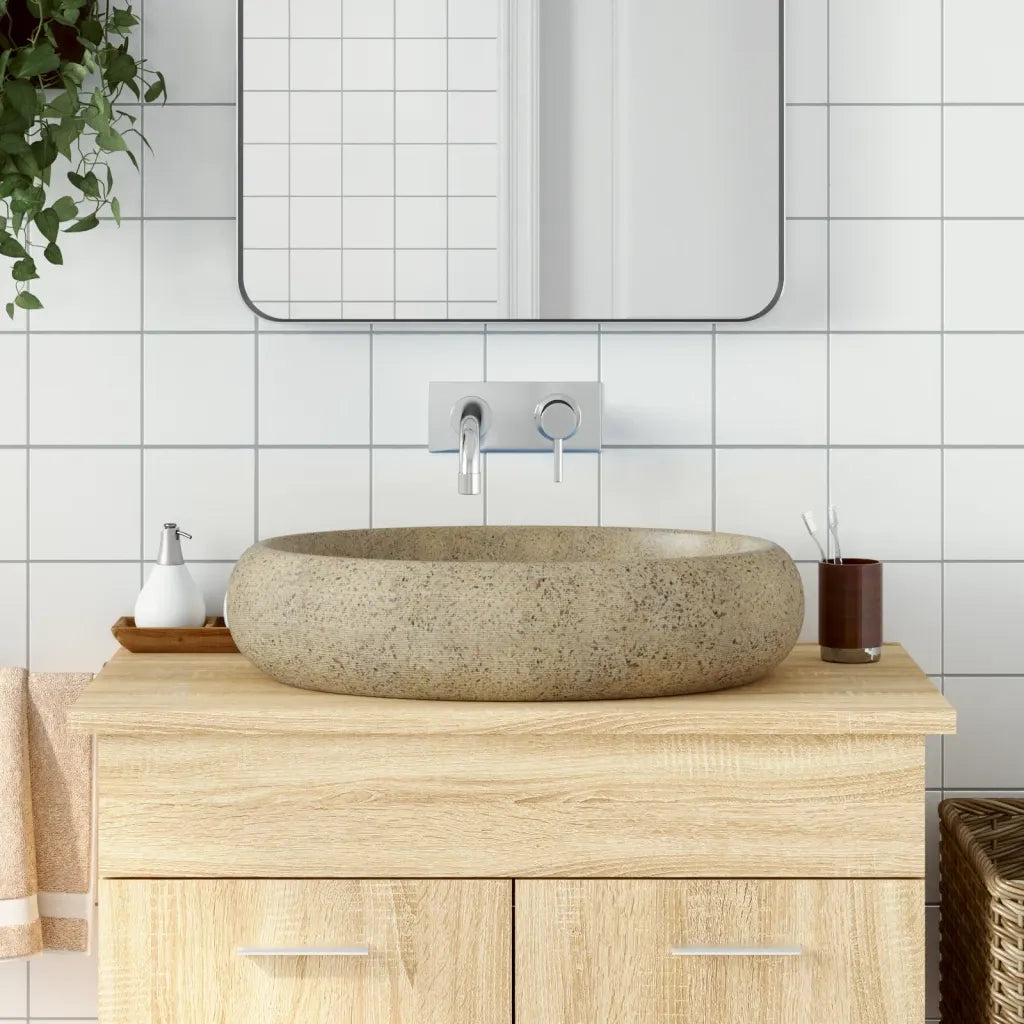 Lavabo da Appoggio-Lavandino-Lavello Sabbia Ovale 59x40x15 cm Ceramica