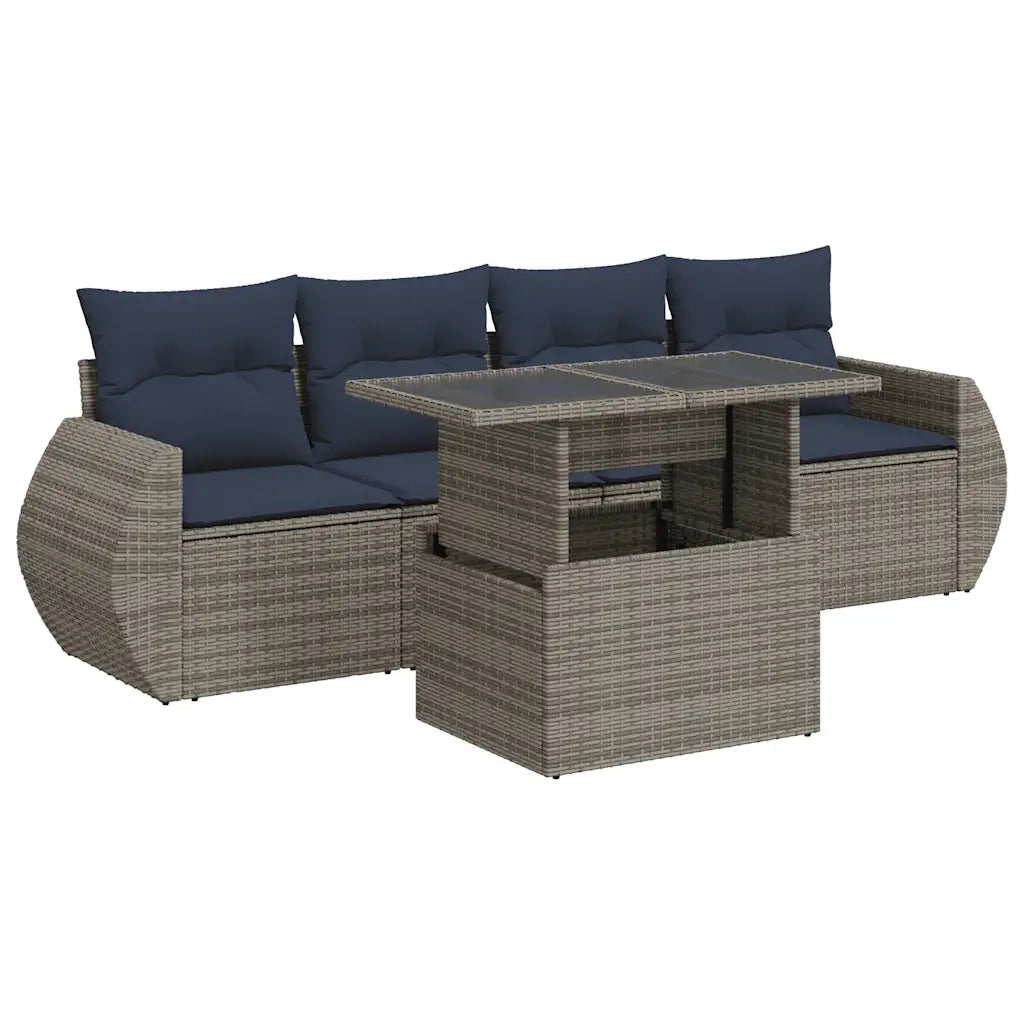 vidaXL Set Divano Giardino 5 pz con Cuscini Grigio Polyrattan Acacia