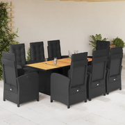 Set da Pranzo da Giardino 9 pz con Cuscini Nero in Polyrattan
