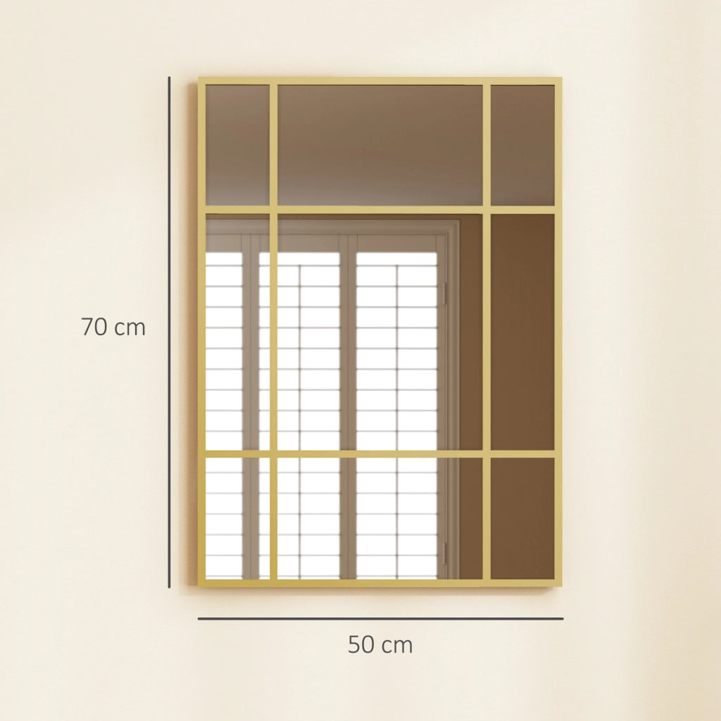 Specchio da Parete Rettangolare 70x50cm ¨C Xylo ¨C Cornice Metallo Dorato Stile Finestra