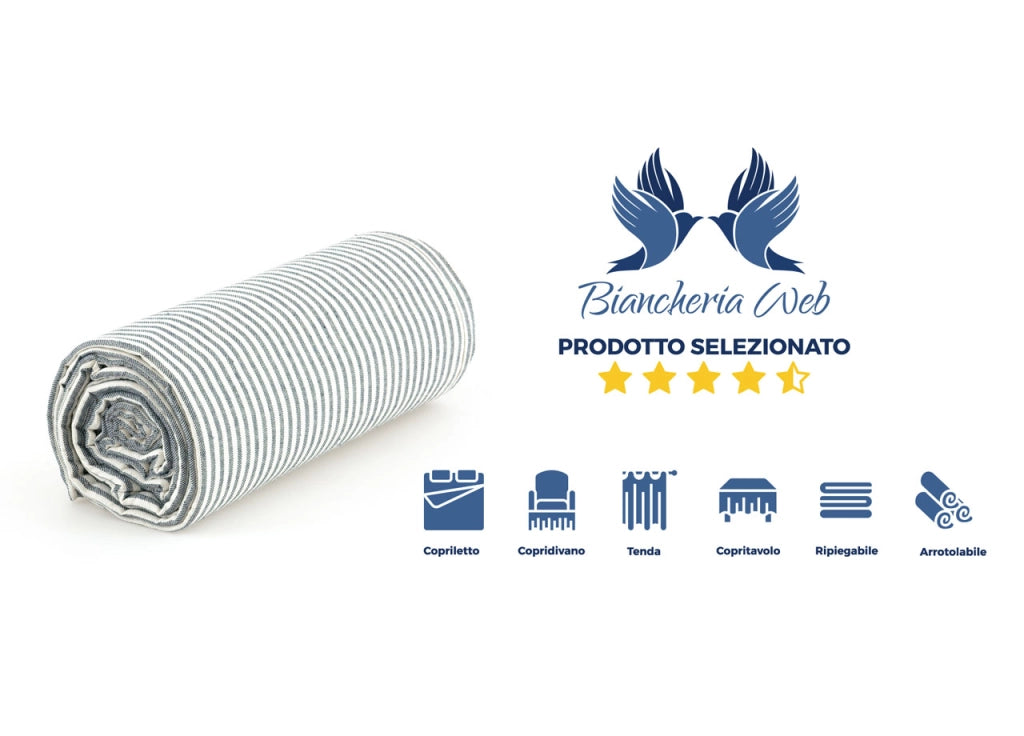 Telo Arredo Granfoulard Copritutto Cotone Made Italy Vari Disegni Arredatutto Copriletto Multiuso - 1 Piazza - Vanessa Blu