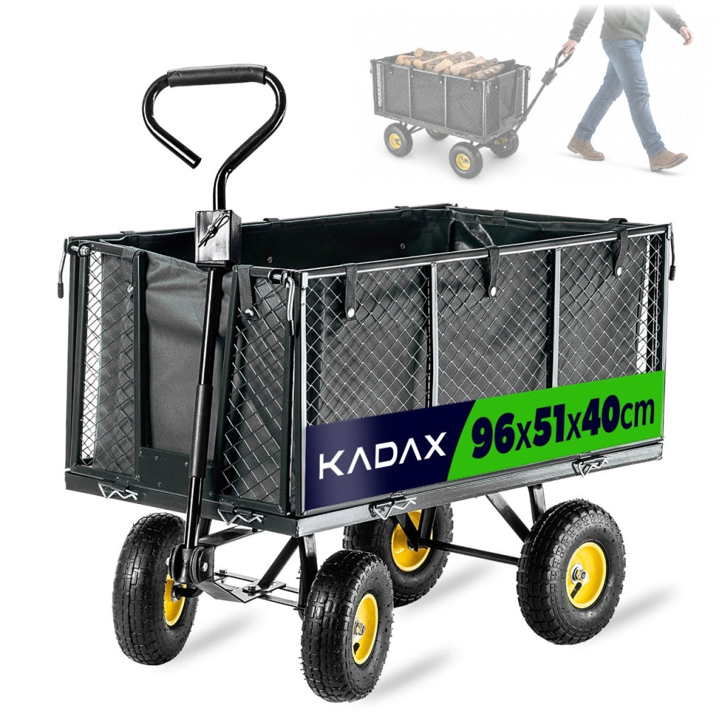 Carrello da giardino KADAX con carriola, rimorchio per trasporto, portata 450 kg, con telone, grande.