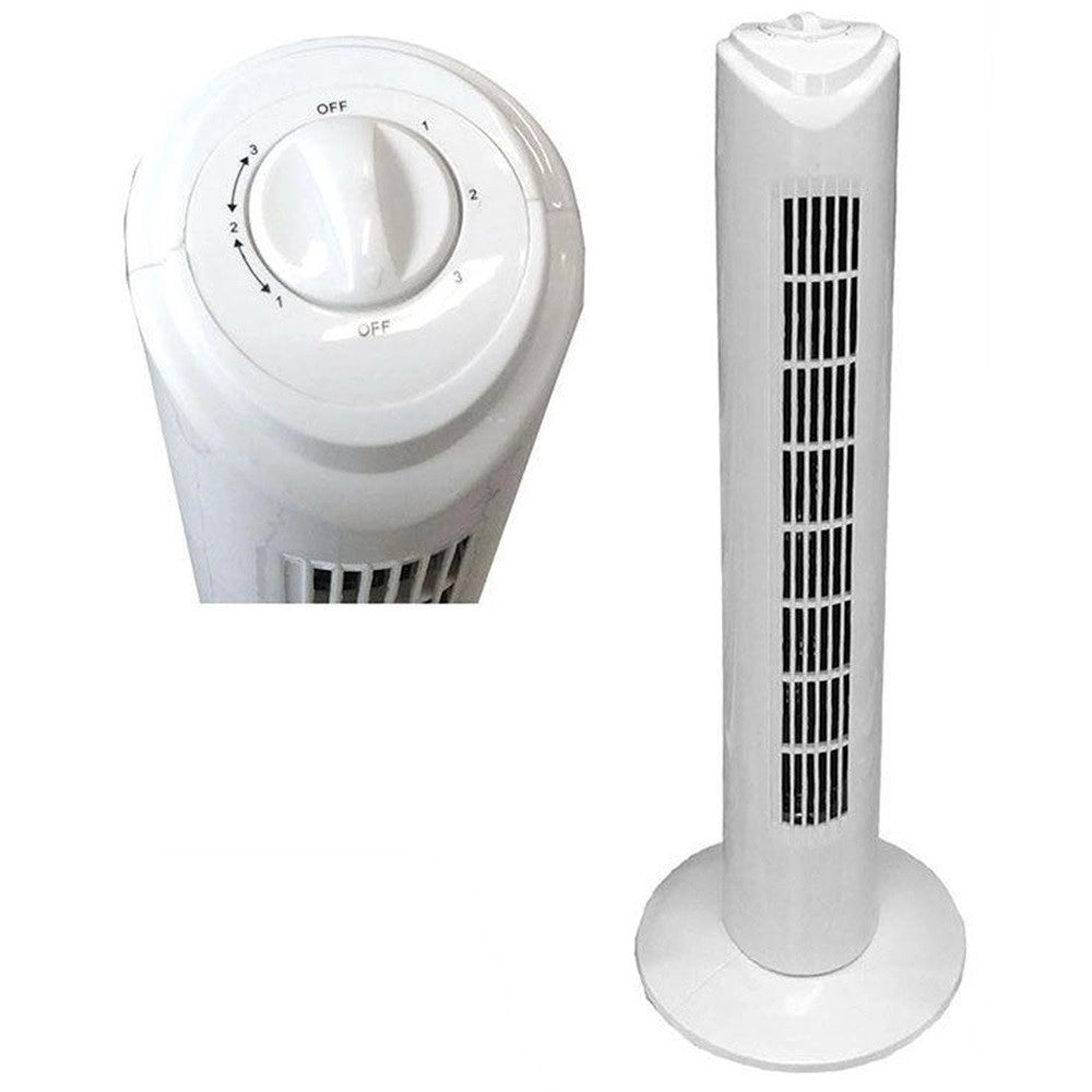 Trade Shop - Ventilatore A Torre Bianco Colonna H81 3 Velocità 45 W Slim Oscillante Flusso Aria Fresca -