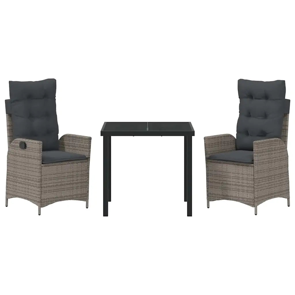 Set da Pranzo per Giardino con cuscino 3 pcs Grigio polyrattan 3380498