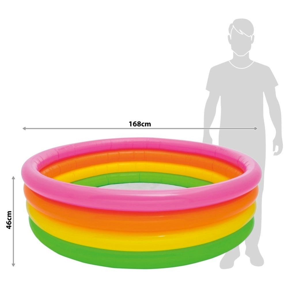 Trade Shop - Piscina Gonfiabile Per Bambini Arcobaleno A 4 Anelli Colorati 168 X 46 Cm -
