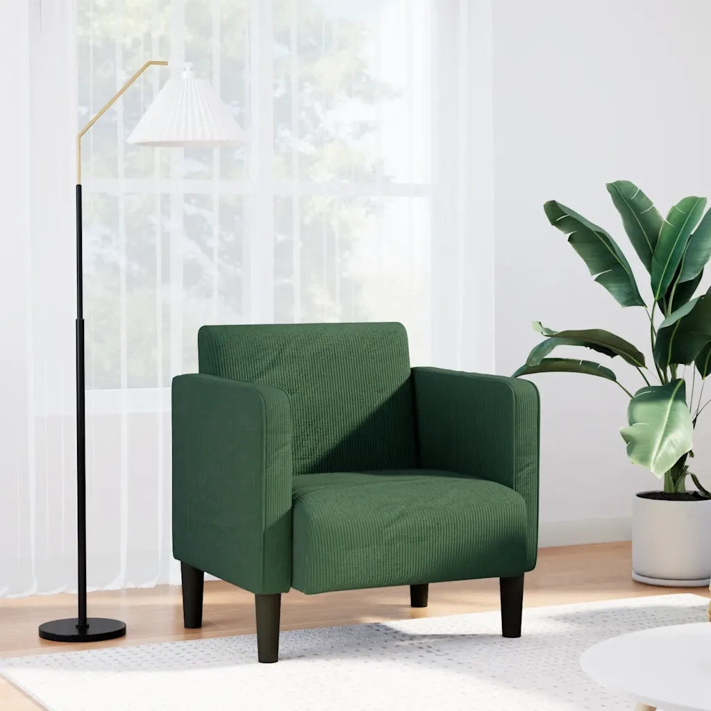 Divano Sedia con Braccioli-Poltrona-Sofa Relax Verde Scuro 54 cm Tessuto a Coste
