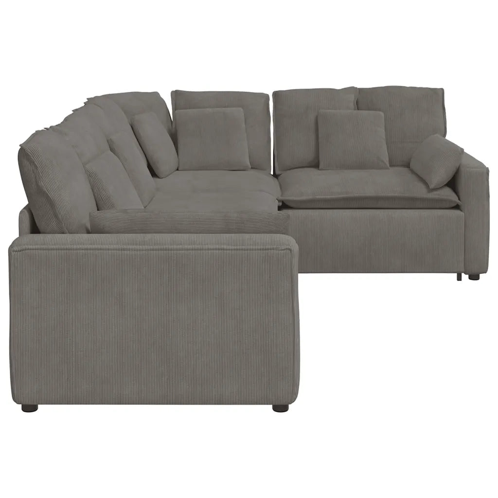 Divano Modulare con Cuscini in Tessuto a Coste Grigio Chiaro 3321167