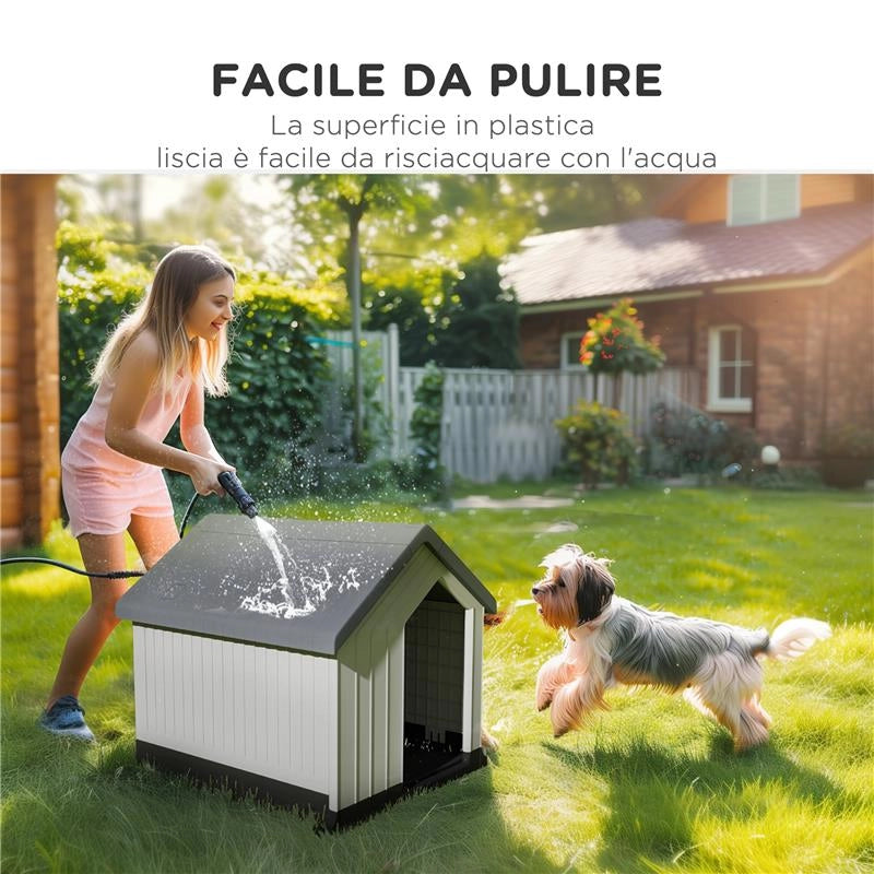 CASETTA PER CANI PICCOLI E MINI DA ESTERNO IMPERMEABILE IN PLASTICA CON FINESTRA, 62X61X60 CM, GRIGIO