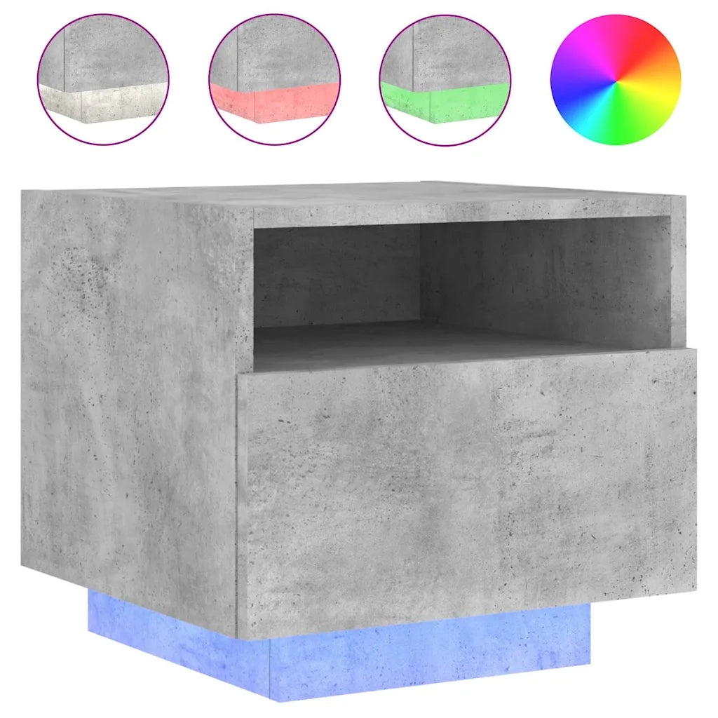 Comodini con Luci LED 2pz Grigio Cemento 40x39x37 cm 836805