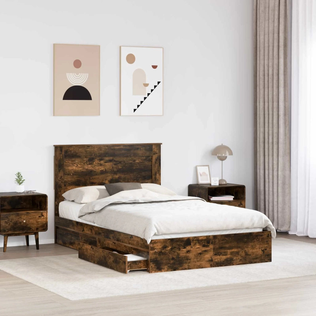 Letto con Contenitore con testiera Rovere fumé 135 x 190 cm