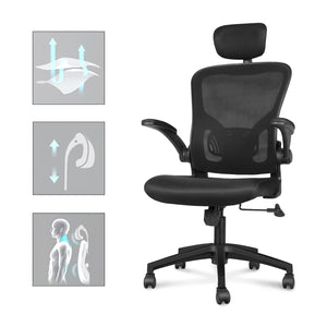 Sedia ufficio ergonomica - RATTANTREE  - Sedie da scrivania con Supporto Lombare e Poggiatesta Regolabile - Nero