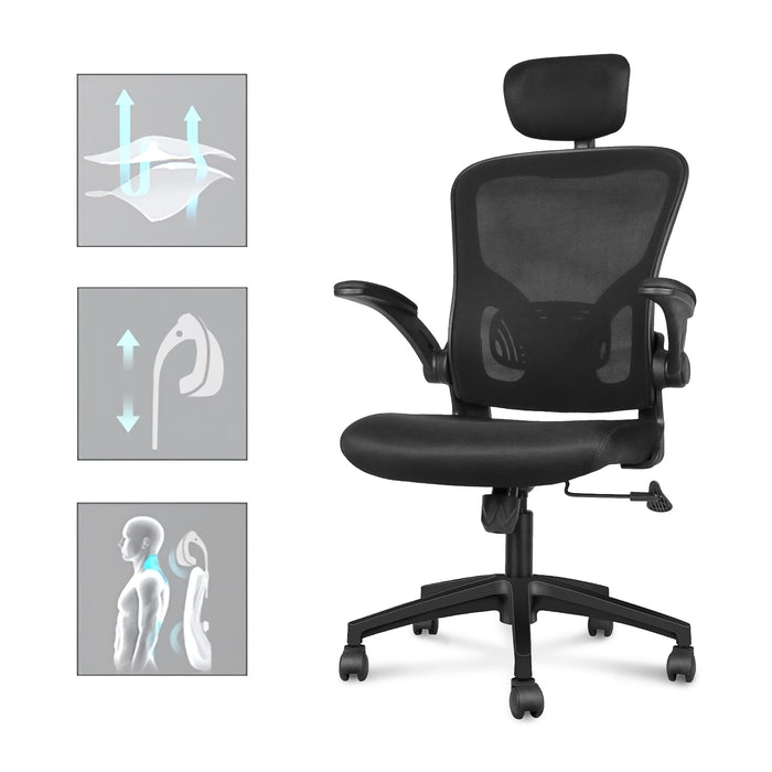 Sedia ufficio ergonomica - RATTANTREE  - Sedie da scrivania con Supporto Lombare e Poggiatesta Regolabile - Nero