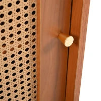 Tavolo bar allungabile con spazio di stoccaggio, intreccio di rattan sulle ante, ripiani regolabili, 138-193×39×104 cm, Marrone