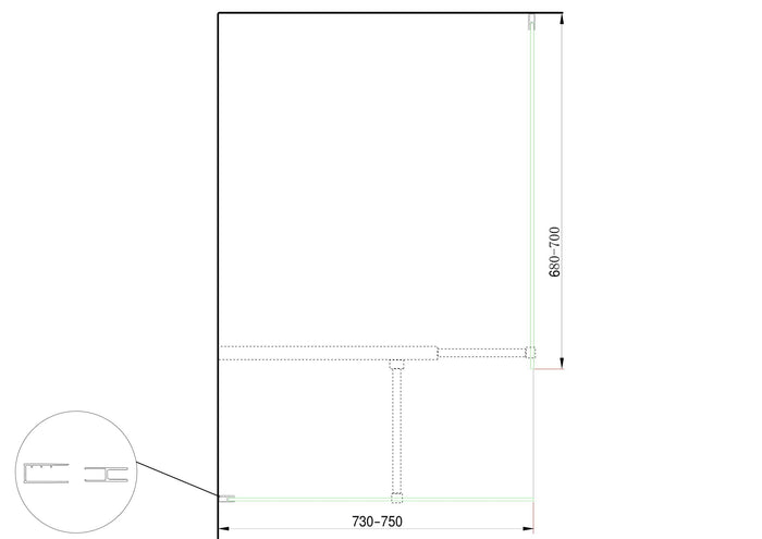 Doppia Parete Doccia Walk-in Con Braccio Di Sostegno Superiore a T Vetro 8 mm Reversibile 73-75 x 68-70 H 200 cm