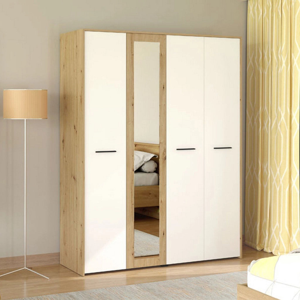 Armadio Camera da Letto Monvalle, Guardaroba Grande Appendiabiti, 157.5x203.5h cm Bianco Opaco
