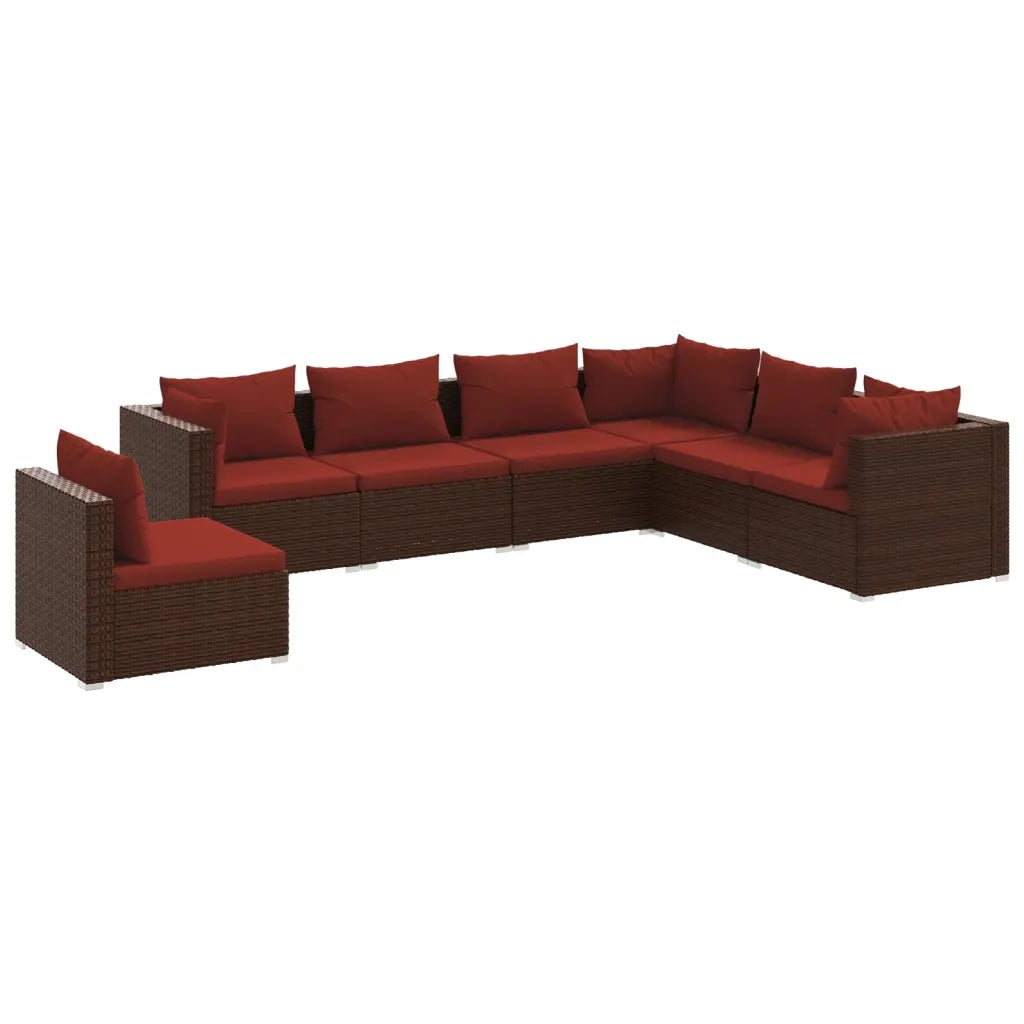 Set Divani da Giardino 7 pz con Cuscini in Polyrattan Marrone cod mxl 39040